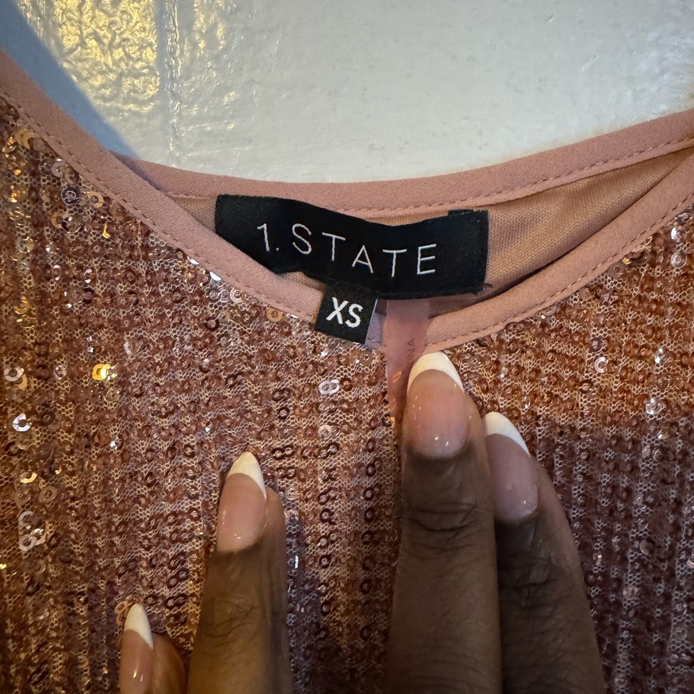 1. State Dramatic Pause Lustre Nude Sequin Midi S… - image 4